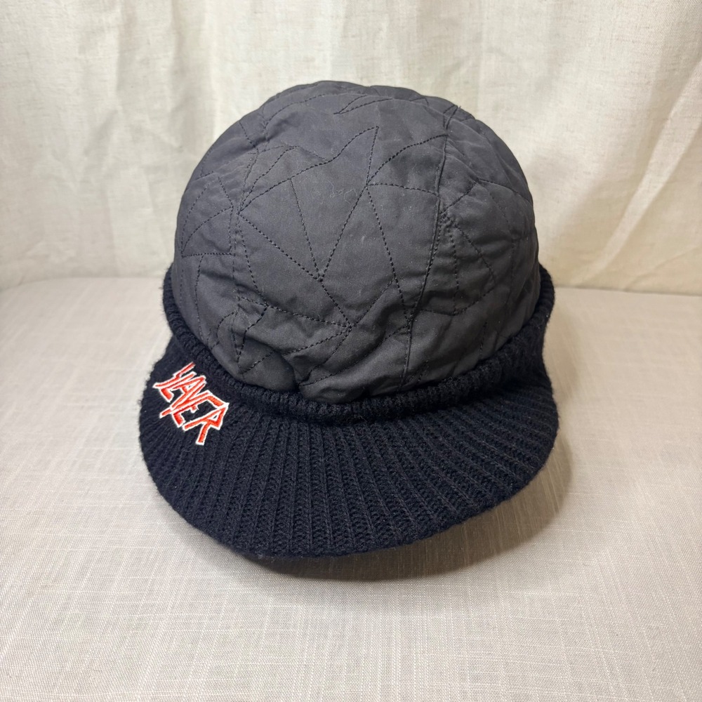 Slayer Band Reversible Quilted Fleece Knit Brim Beanie Hat Black Lime Green